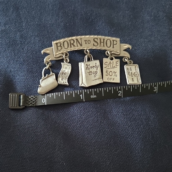 Vintage 1990's JJ Collectible 'Born to Shop' Pewter Brooch w 5 Dangling Charms - Picture 8 of 8